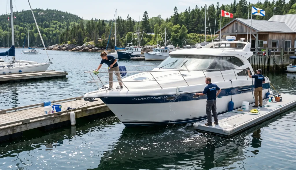 Boat cleaning service in Bay of Fundy marina