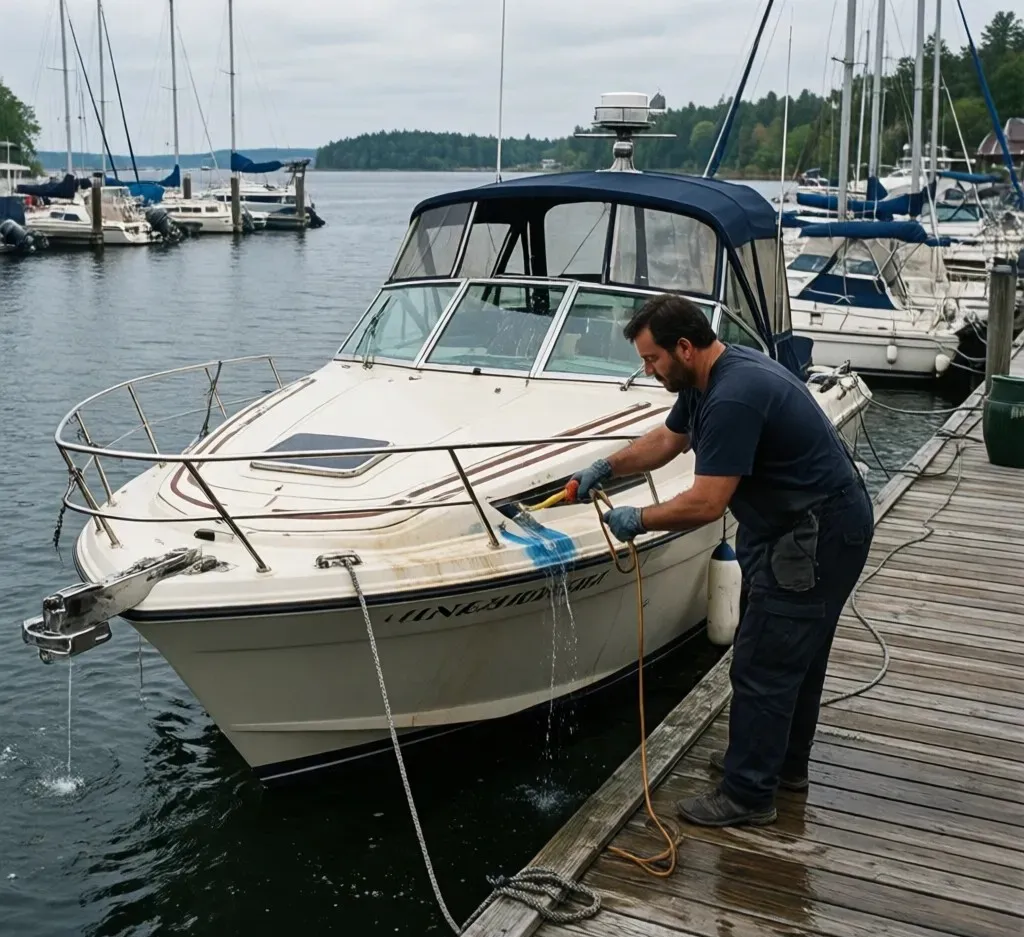 Boat cleaning service in Miramichi river marina