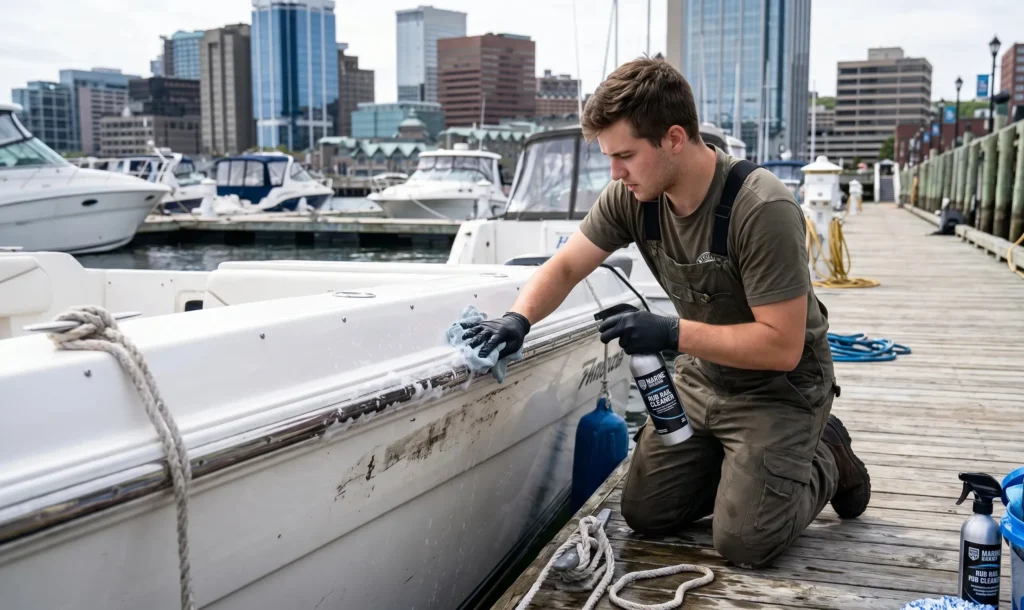 Boat rub rail cleaning service in Halifax waterfront