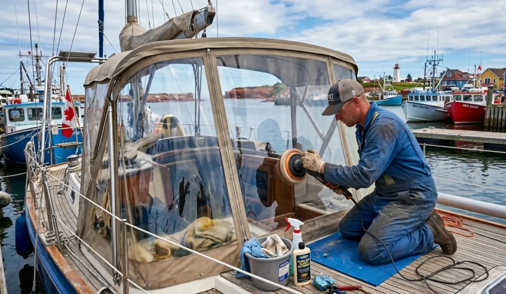 Lexan polishing service in New Brunswick marina