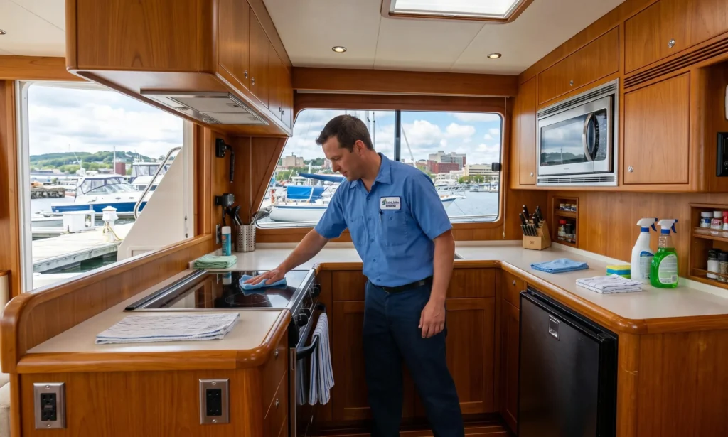 Marine galley cleaning service in New Brunswick marina