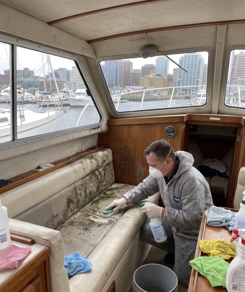 Marine mildew cleaning service in New Brunswick marina