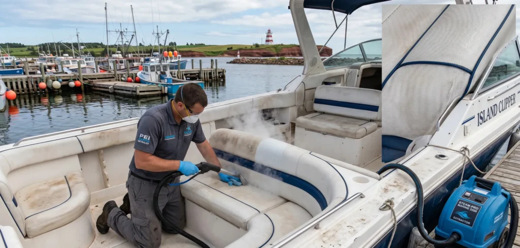 Marine upholstery cleaning service in New Brunswick marina