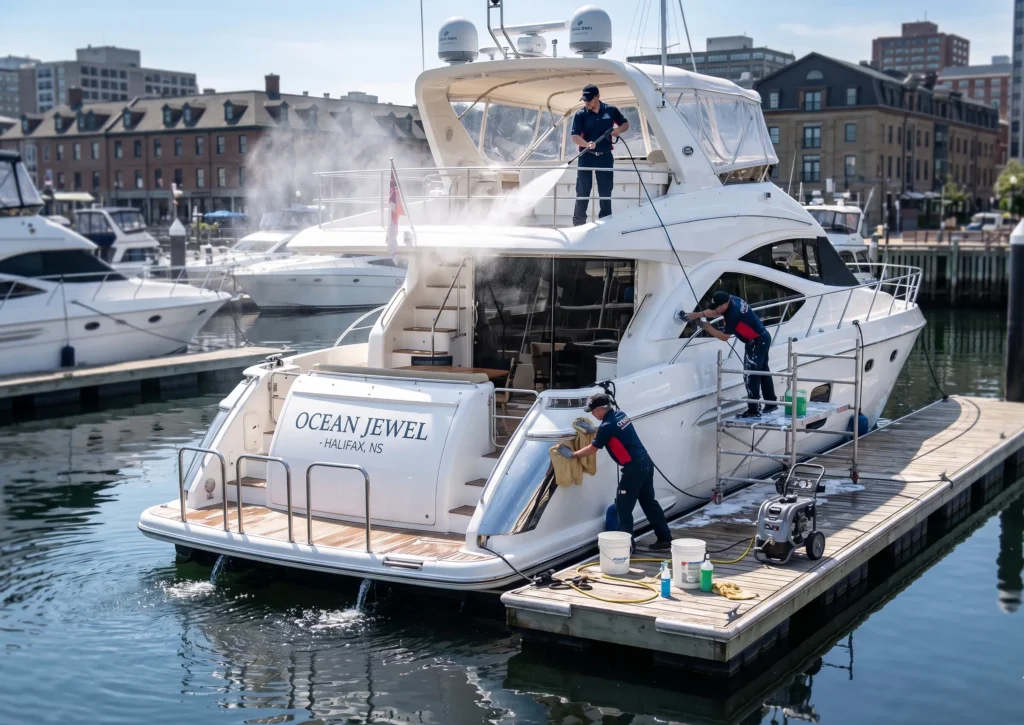 Marine wash service in New Brunswick marina
